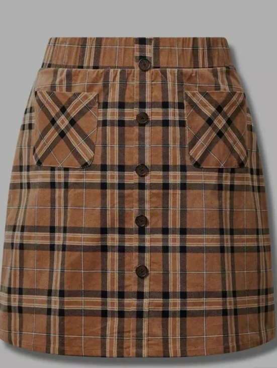 NWT Torrid Tan & Black Plaid Button-Front Mini Skirt Size 1 (1X) - Picture 8 of 8